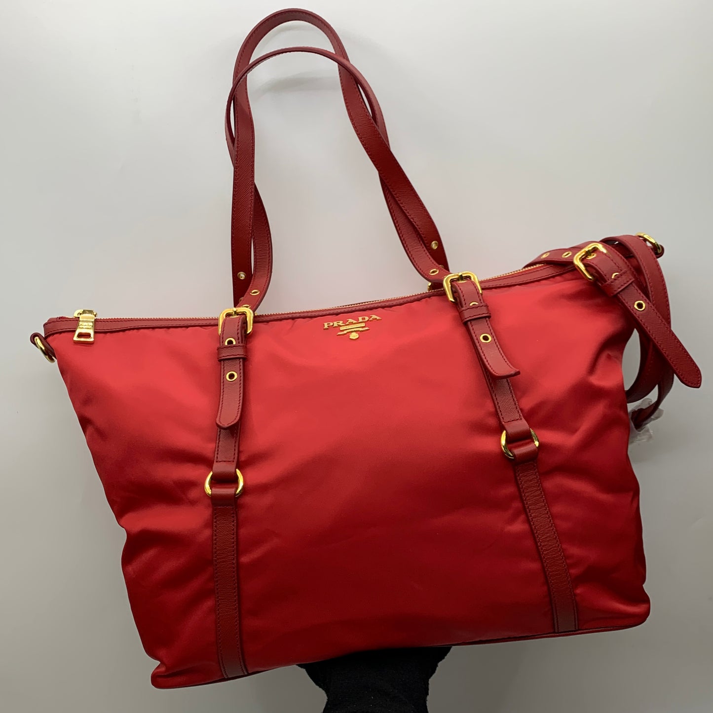 Prada BR4253 Red Nylon 2-Way Tote Bag