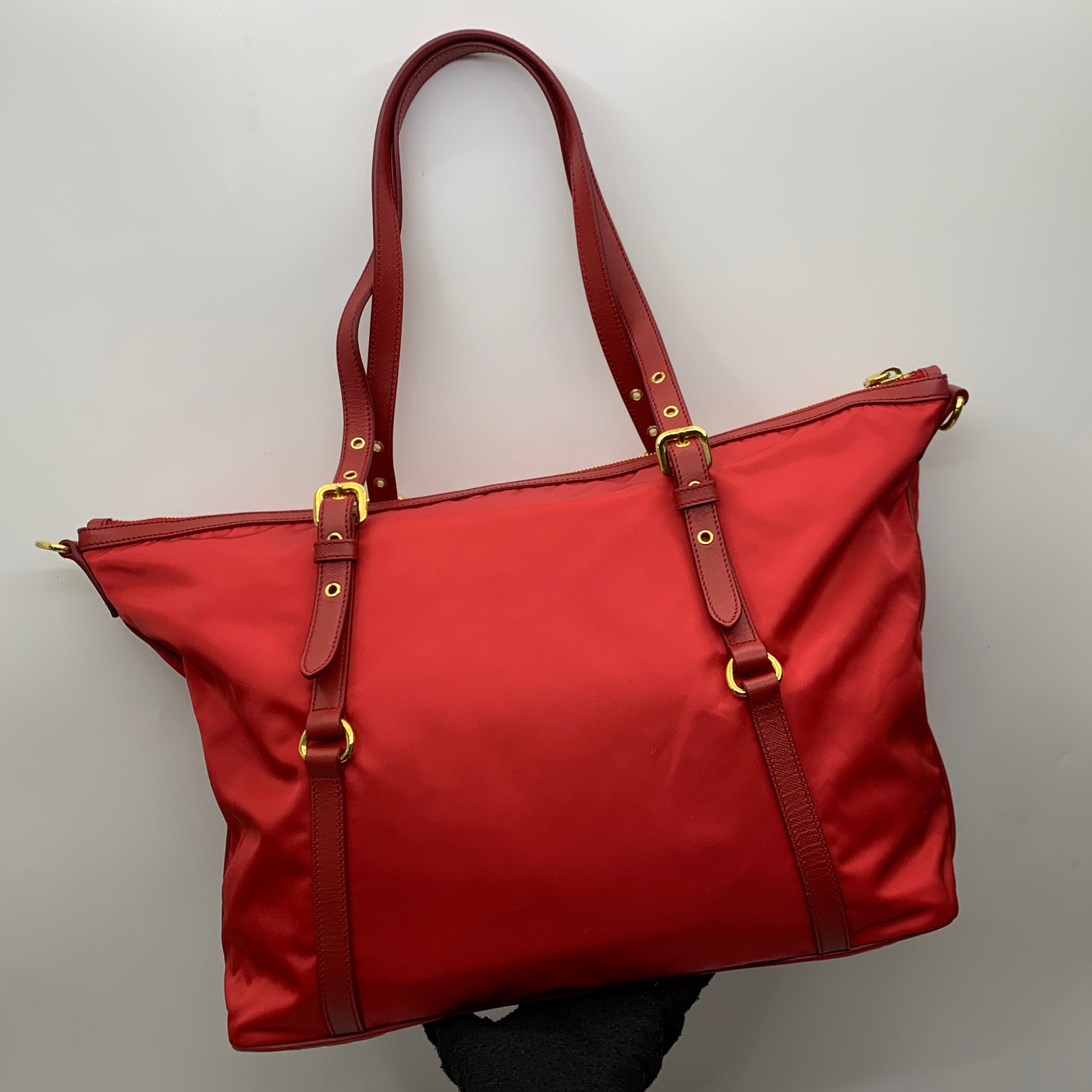 Prada BR4253 Red Nylon 2-Way Tote Bag