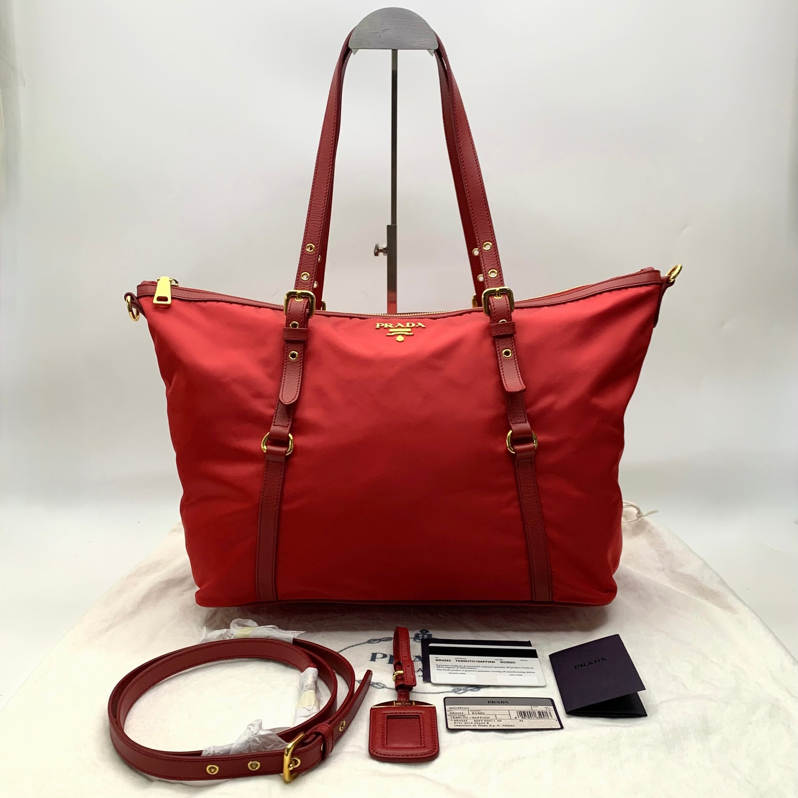 Prada BR4253 Red Nylon 2-Way Tote Bag