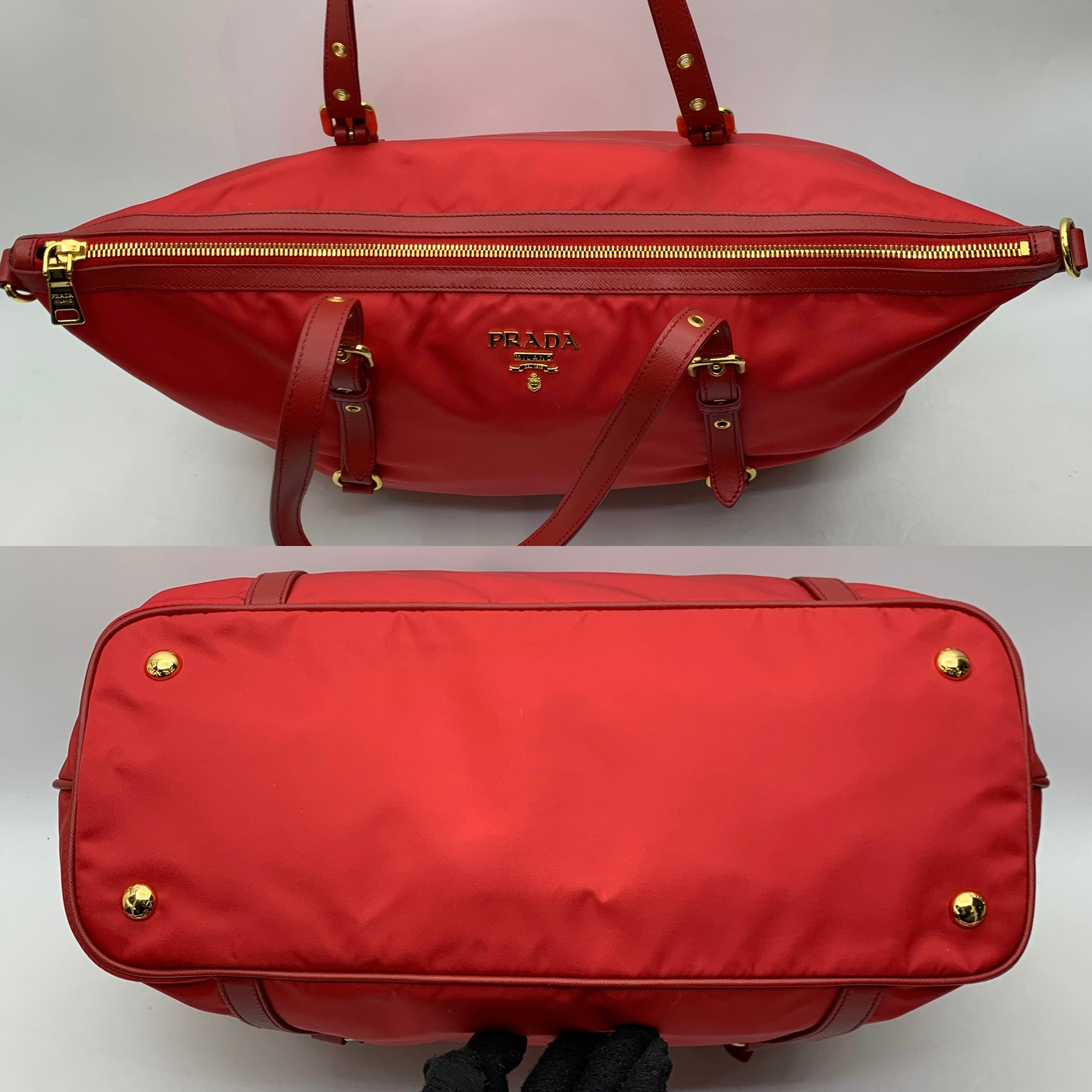 Prada BR4253 Red Nylon 2-Way Tote Bag
